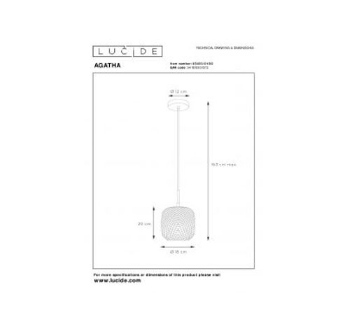 AGATHA Hanglamp 1x E27/40W Mat Goud/Glas  Lucide