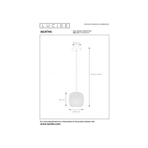 Lucide AGATHA Hanglamp 1x E27/40W Mat Goud/Glas