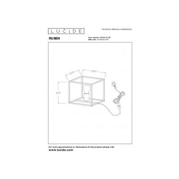 Lucide RUBEN Tafellamp 1x E27 40W Zwart / mat goud