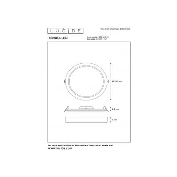 Lucide TENDO-LED Plafondlicht Rond Ø22cm 18W 1340LM 3000K