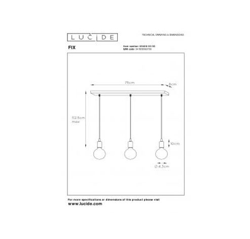 FIX MULTIPLE Pendel 3xE27/60W Zwart  Lucide