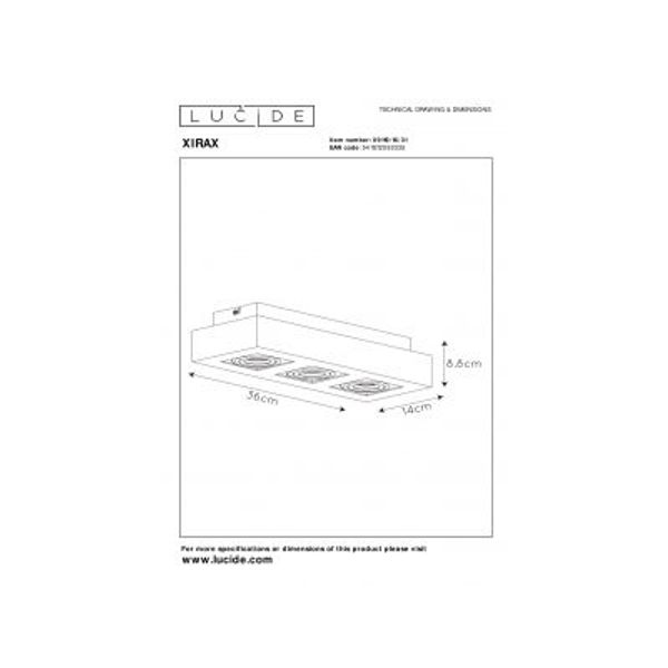 Lucide XIRAX Plafondlicht 3xGU10/5W LED DTW Wit