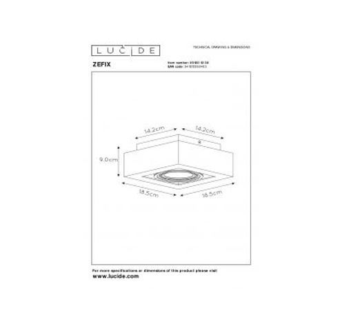 ZEFIX Plafondspot 1x Gu10/12W DTW Zwart  Lucide