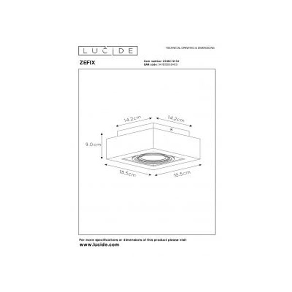 Lucide ZEFIX Plafondspot 1x Gu10/12W DTW Zwart