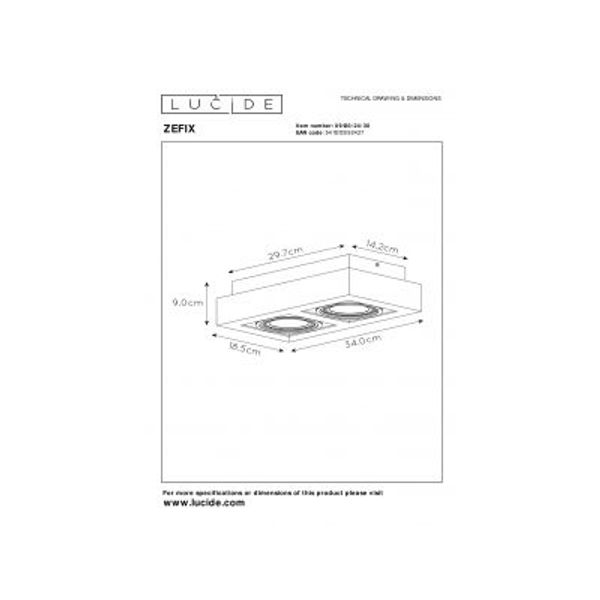 Lucide ZEFIX Plafondspot 2x Gu10/12W DTW Zwart