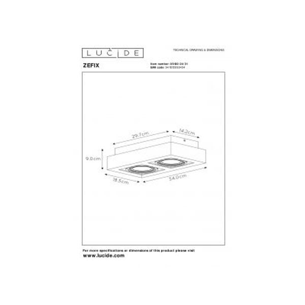 Lucide ZEFIX Plafondspot 2x Gu10/12W DTW Wit