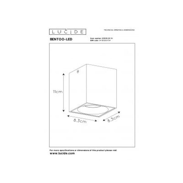 Lucide BENTOO-LED Spot GU10/5Wincl L8 W8 H11cm Wit