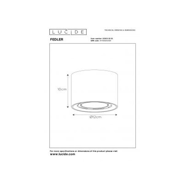 Lucide FEDLER Plafondspot Dim-to-warm GU10 Rond Zwart