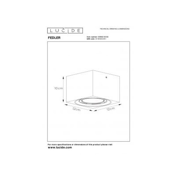 Lucide FEDLER Plafondspot Dim-to-warm GU10 Vierkant Zwa