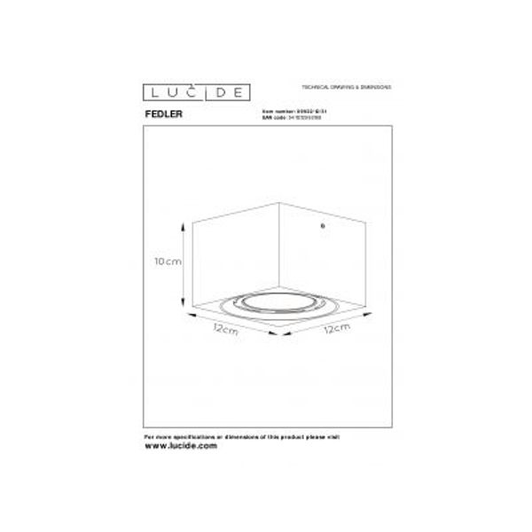 Lucide FEDLER Plafondspot Dim-to-warm GU10 Vierkant Wit