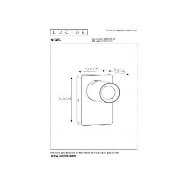 Lucide NIGEL Wandspot 1xGU10/5W + USB Zwart