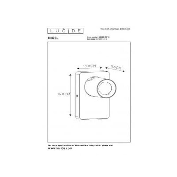 Lucide NIGEL Wandspot 1xGU10/5W + USB Wit