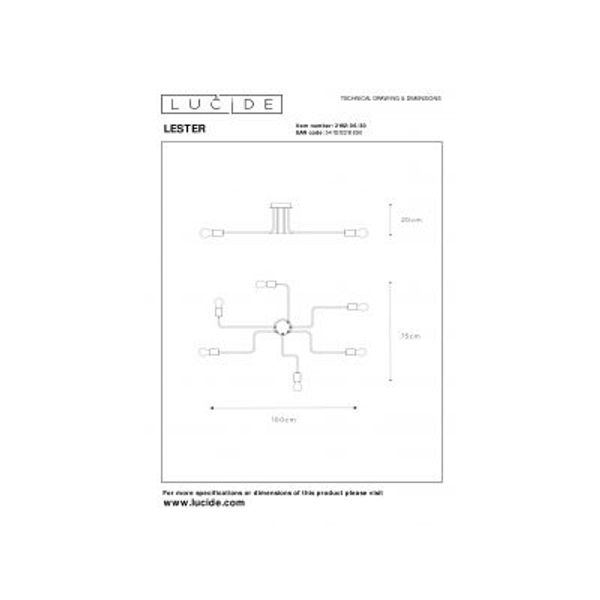 Lucide LESTER Plafondlicht 6xE27 100/75/20cm Zwart