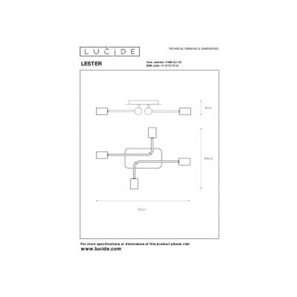 Lucide LESTER Plafonnier 52/38/9 cm E27/60W Zwart