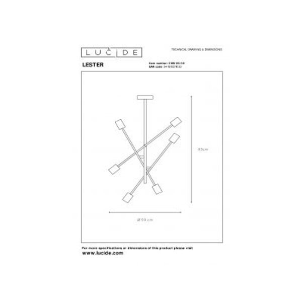 Lucide LESTER Plafonnier 59/59/85 cm E27/60W Zwart