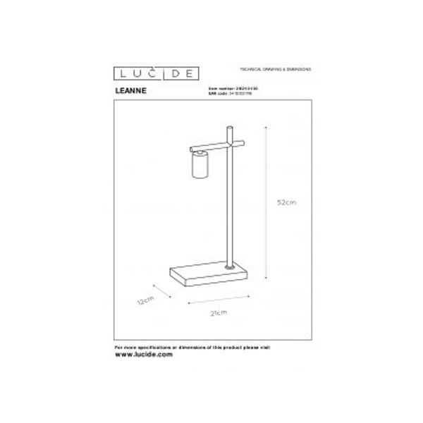 Lucide LEANNE Tafellamp E27/40W Zwart