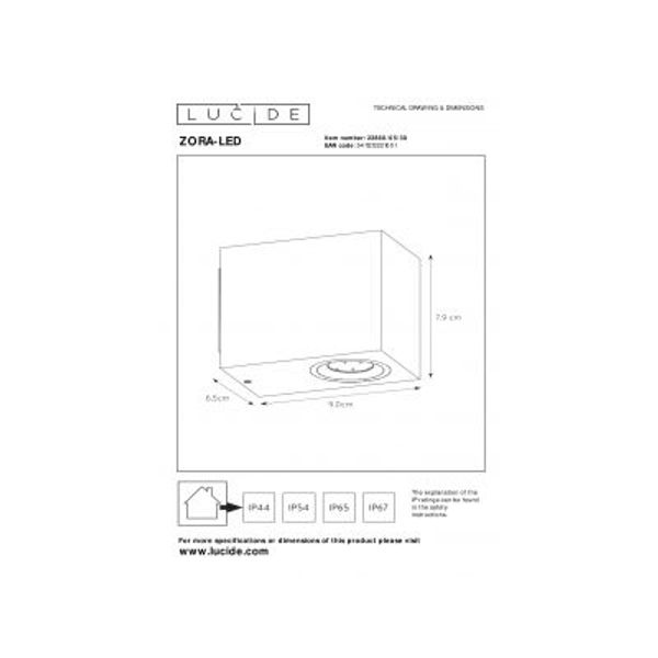 Lucide ZORA-LED Wandlicht GU10/5W L9 W6.5 H8cm Zwart