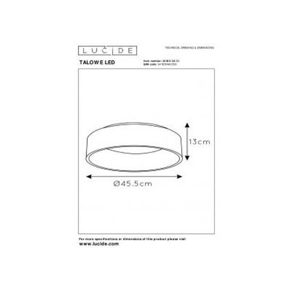 Lucide TALOWE LED Plafonnier Ø45cm 30W 3000K Wit