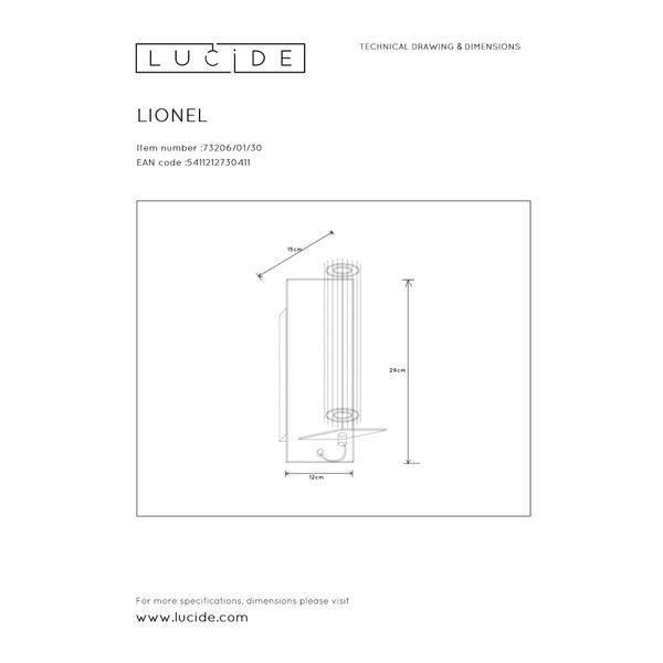 Lucide LIONEL Wandlamp 1xE27/40W Zwart