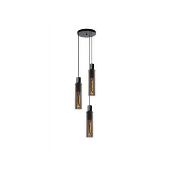 Lucide ORLANDO Hanglamp 3xE27/60W Zwart/Smoke glas