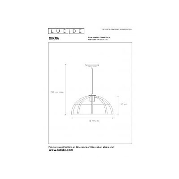 Lucide DIKRA Hanglamp E27 60W Ø40cm Zwart