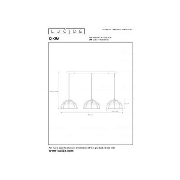 Lucide DIKRA Hanglamp 3xE27 60W Zwart