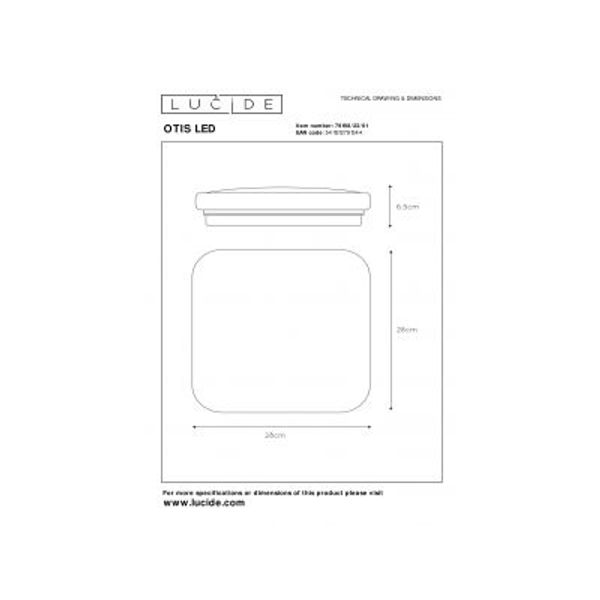 Lucide OTIS LED Plafondlicht LED 22W 28/28cm 1400LM