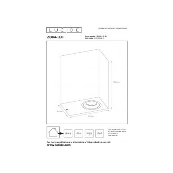 Lucide ZORA-LED Wandlicht 2xGU10/5W L9 W6.5 H15cm Zwart