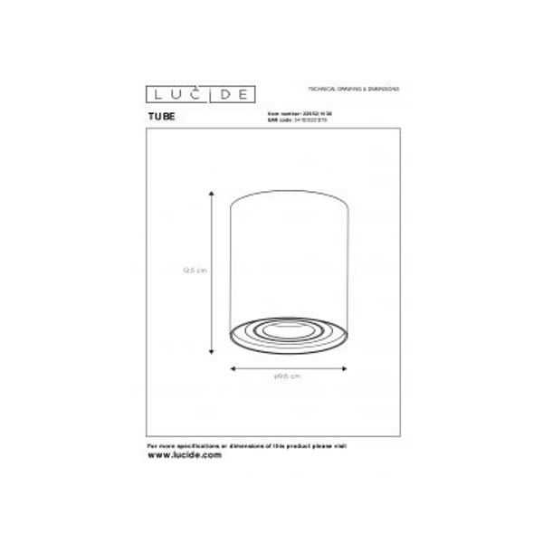 Lucide TUBE Spot Opbouw GU10 Rond D9.6 H12.5cm Zwart