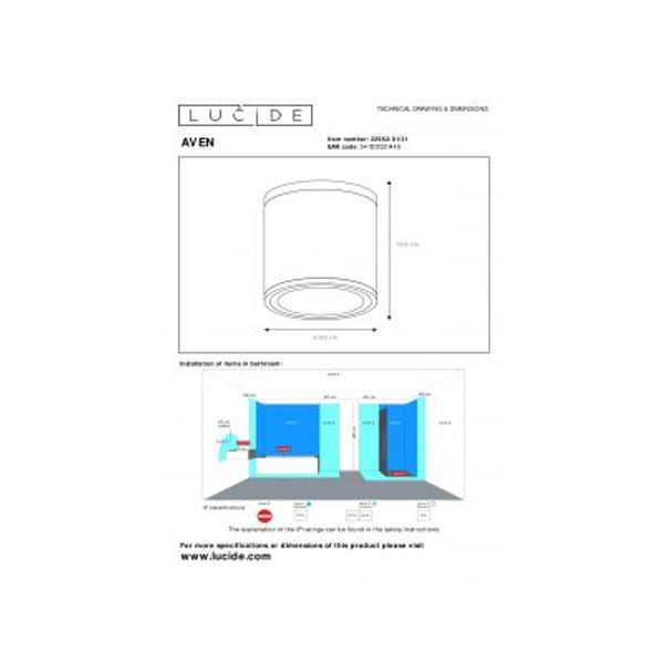 Lucide AVEN Plafondspot Rond Badkamer Gu10/50W Wit