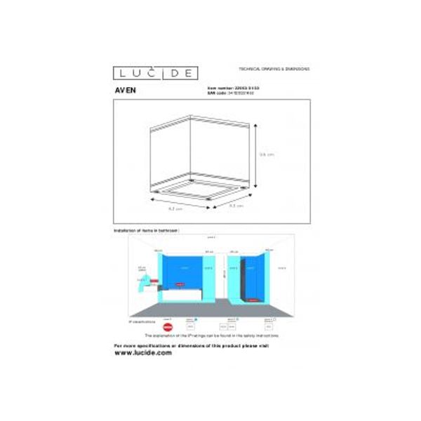 Lucide AVEN Plafondspot Vierkant Badkamer Gu10/50W Zwar