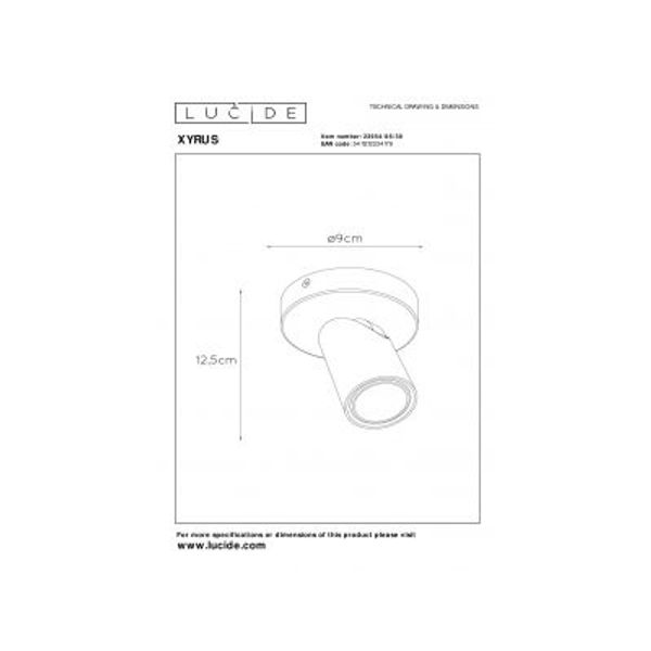 Lucide XYRUS Spot GU10/5W incl. DTW D9 H12.5cm Zwart