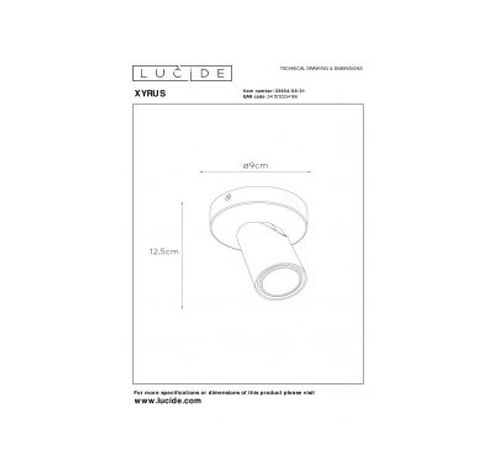 XYRUS Spot GU10/5W incl. DTW D9 H12.5cm Wit  Lucide