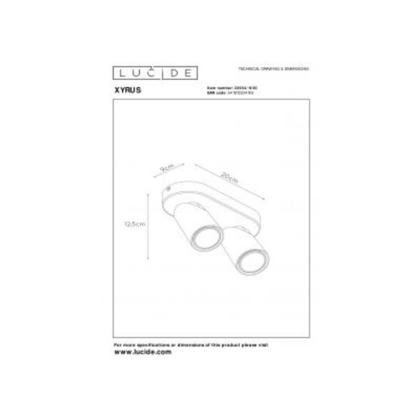 Lucide XYRUS Spot 2xGU10/5W incl.DTW L20 W9 H12.5cm Zwart