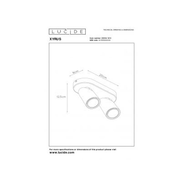 Lucide XYRUS Spot 2xGU10/5W incl.DTW L20 W9 H12.5cm Wit