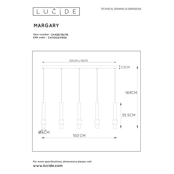 Lucide MARGARY Hanglamp Led 5x5W 2700K Koffie