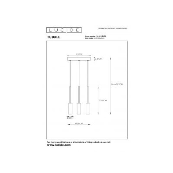 Lucide TUBULE Hanglamp Led 3x7W 2700K Zwart