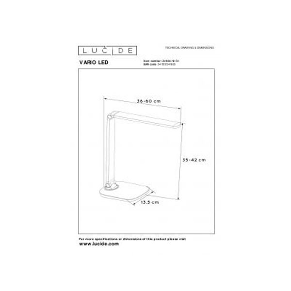 Lucide VARIO LED Bureellamp 8W DTW 2700-6500K 420LM Wit