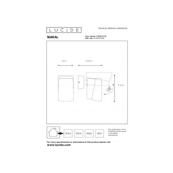 Lucide MANAL Wandspot LED 12W Antraciet