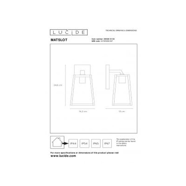 Lucide MATSLOT Wandlicht IP23 E27 H25cm Zwart