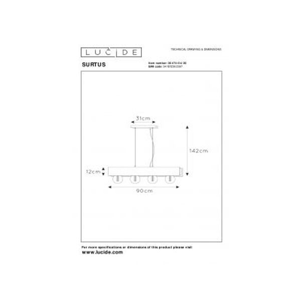 Lucide SURTUS Hanglamp 4xE27/60W Zwart