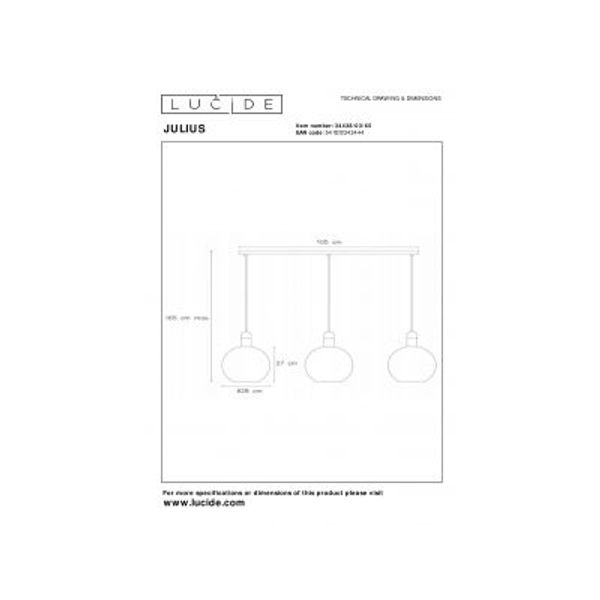 Lucide JULIUS Hanglamp 3x E27/25W Smoke Glas