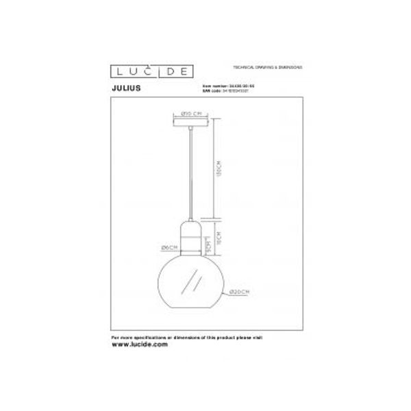 Lucide JULIUS Hanglamp 1x E27 Ø 20cm Smoke Glas