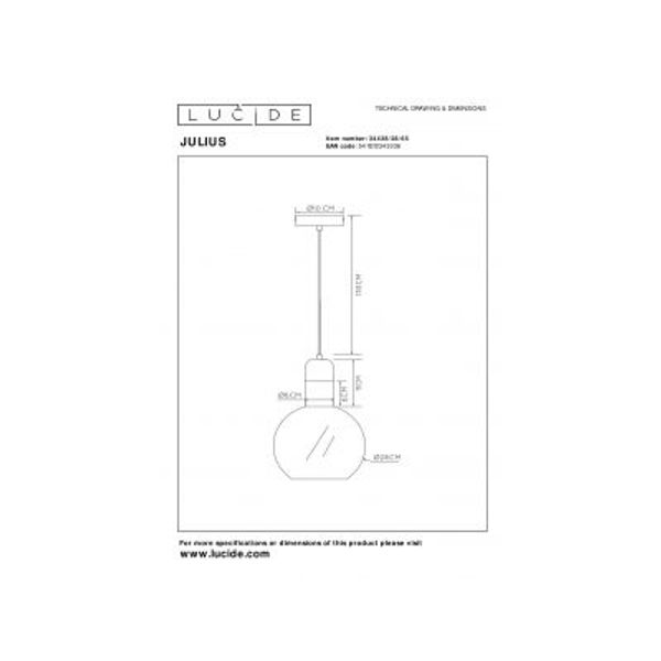 Lucide JULIUS Hanglamp 1x E27 Ø 28cm Smoke Glas