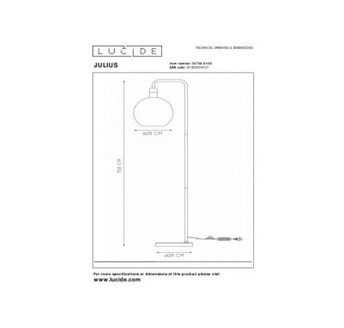 JULIUS Vloerlamp E27/25W Smoke glas/ Zwart Marmer  Lucide