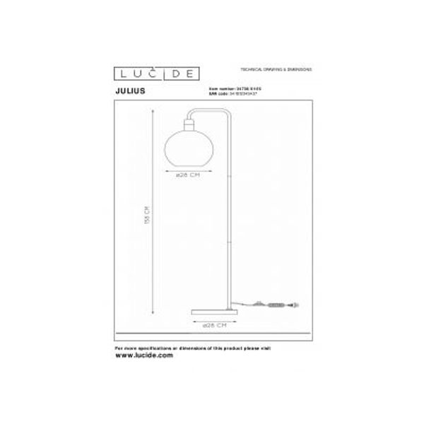 Lucide JULIUS Vloerlamp E27/25W Smoke glas/ Zwart Marmer