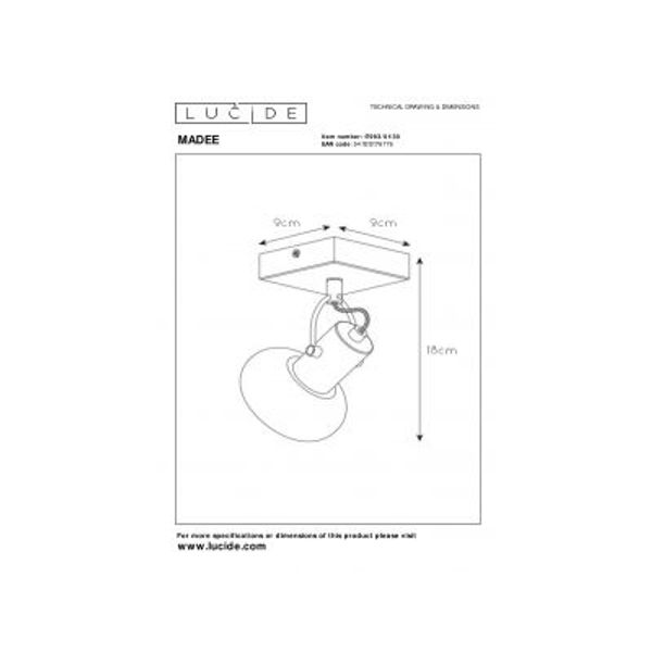 Lucide MADEE Plafondspot 1x E14/25W Zwart/ Smoke Glas