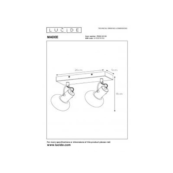 Lucide MADEE Plafondspot 2x E14/25W Zwart/ Smoke Glas