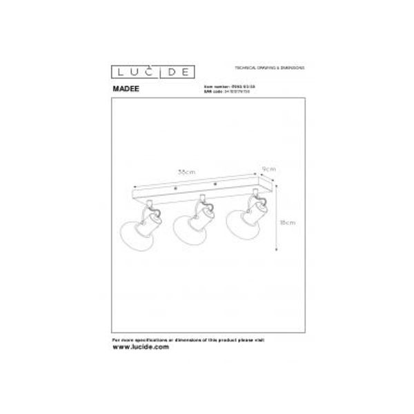 Lucide MADEE Plafondspot 3x E14/25W Zwart/ Smoke Glas