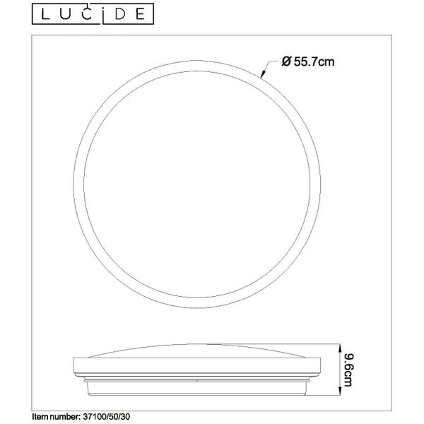 Lucide POLARIS Plafonnière DTW 50W Ø 55.2cm Zwart